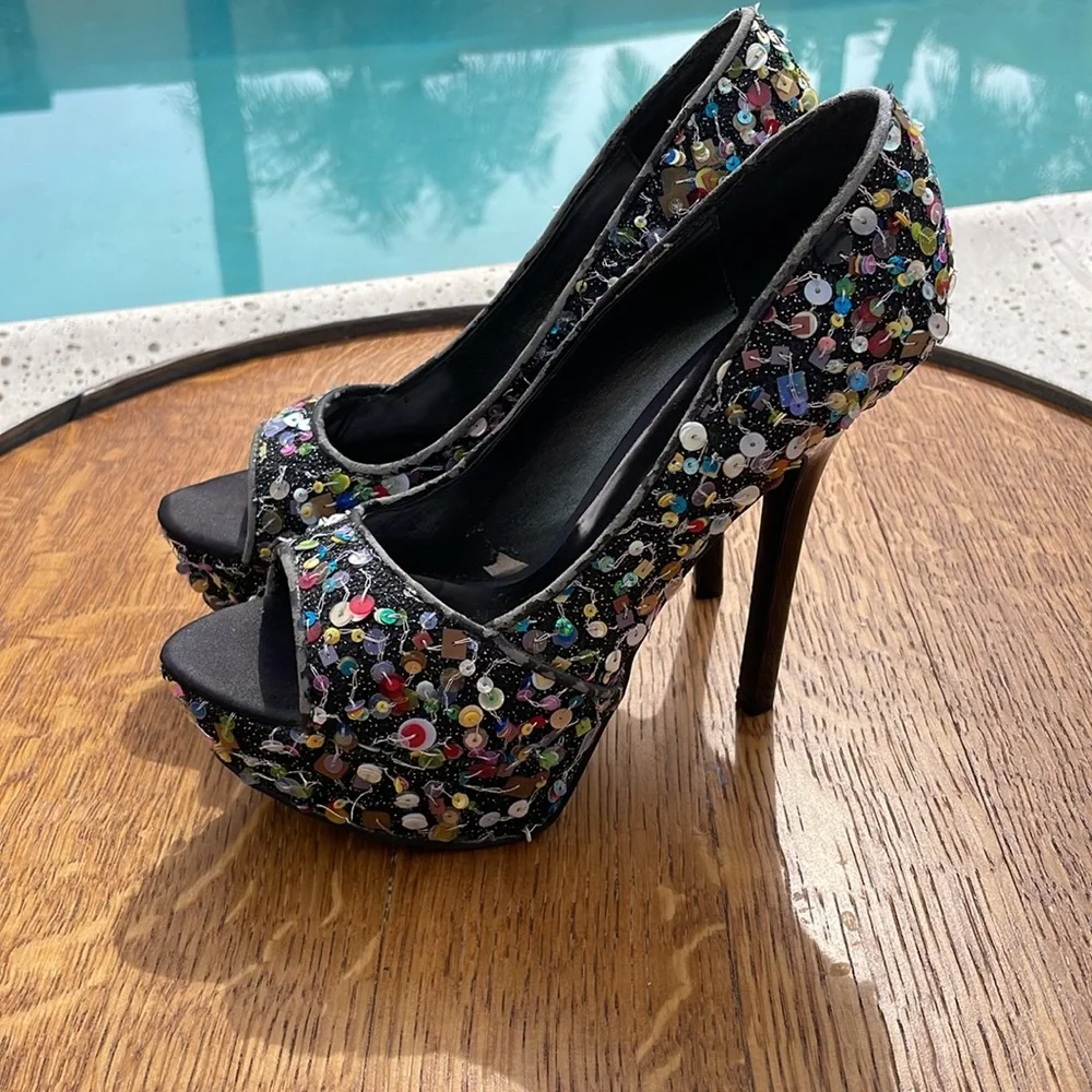 NWOT | Carlos Platform Sequin Heels | Sz 6.5